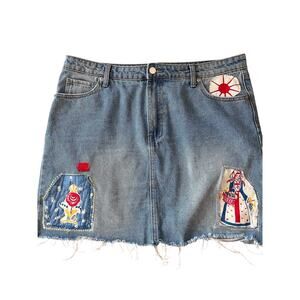 Custom Reworked Patchwork Denim Skirt Size 34